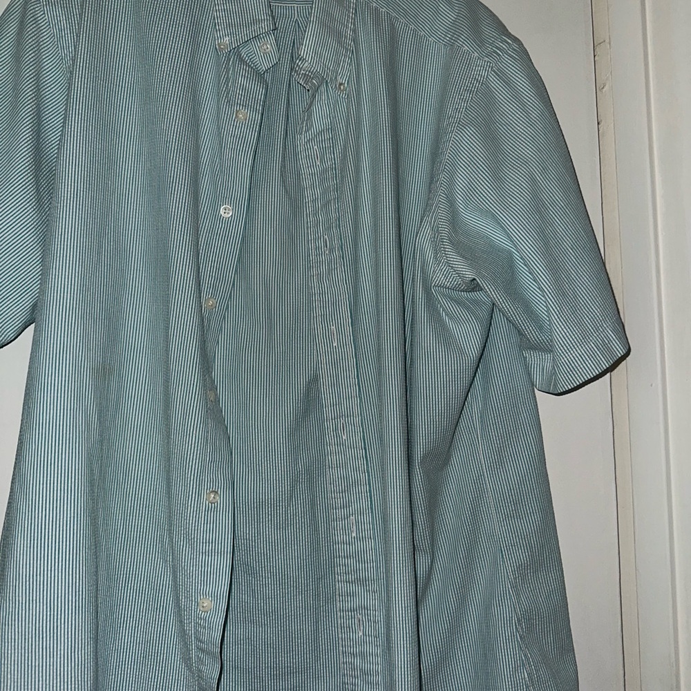 Mens Polo Ralph Lauren Short Sleeve Seersucker Green White Button Shirt SS large - Picture 5 of 9